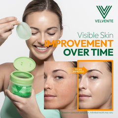 Night-time routine with Velvente pads for gentle exfoliation and brighter tone.