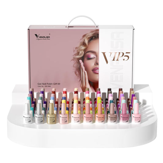VENALISA VIP5 gel bottles show 60 colors for at-home manicures.