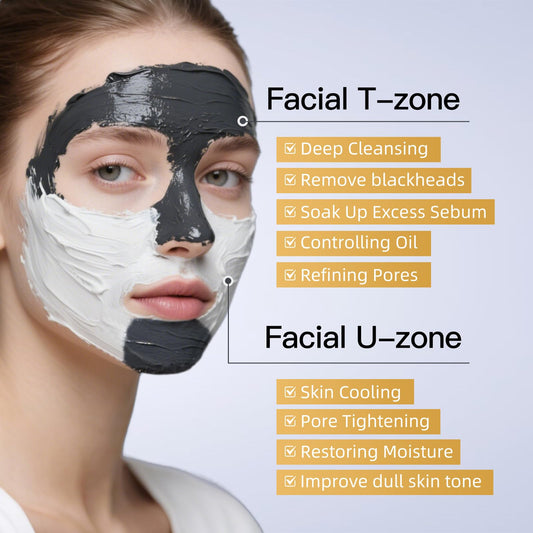 Venrock black mud mask on forehead nose chin demonstrating pore cleansing