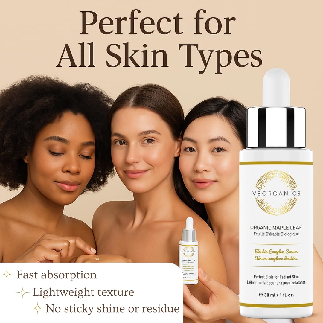 VeOrganics Maple Leaf Serum packaging pump emphasizes eco-friendly design.