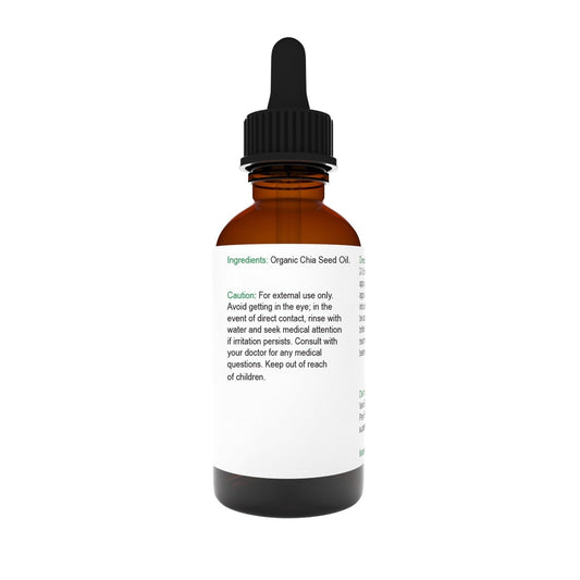 Vera Botanics chia seed oil dropper highlights nourishing scalp and hair health.