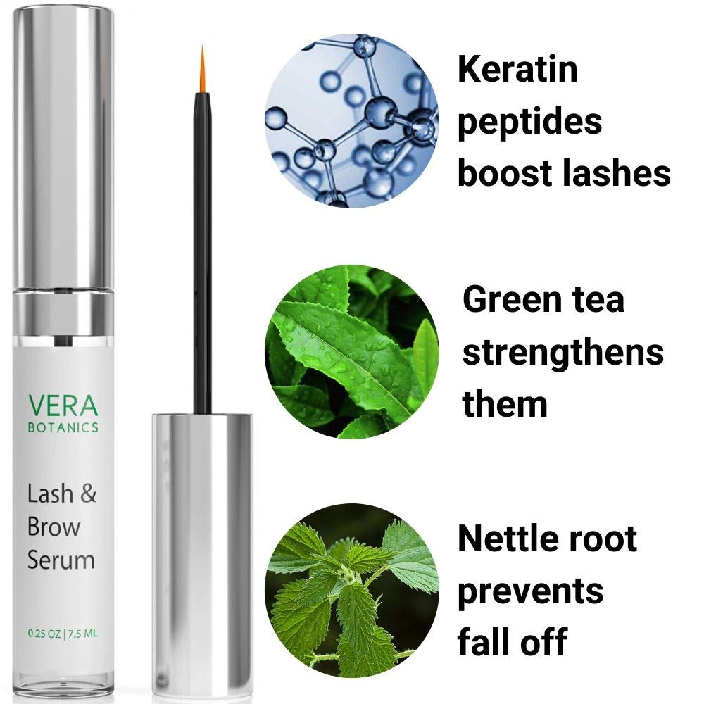 Vera Botanics Lash & Brow Booster Serum night routine setup.