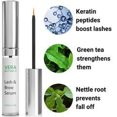 Vera Botanics Lash & Brow Booster Serum night routine setup.