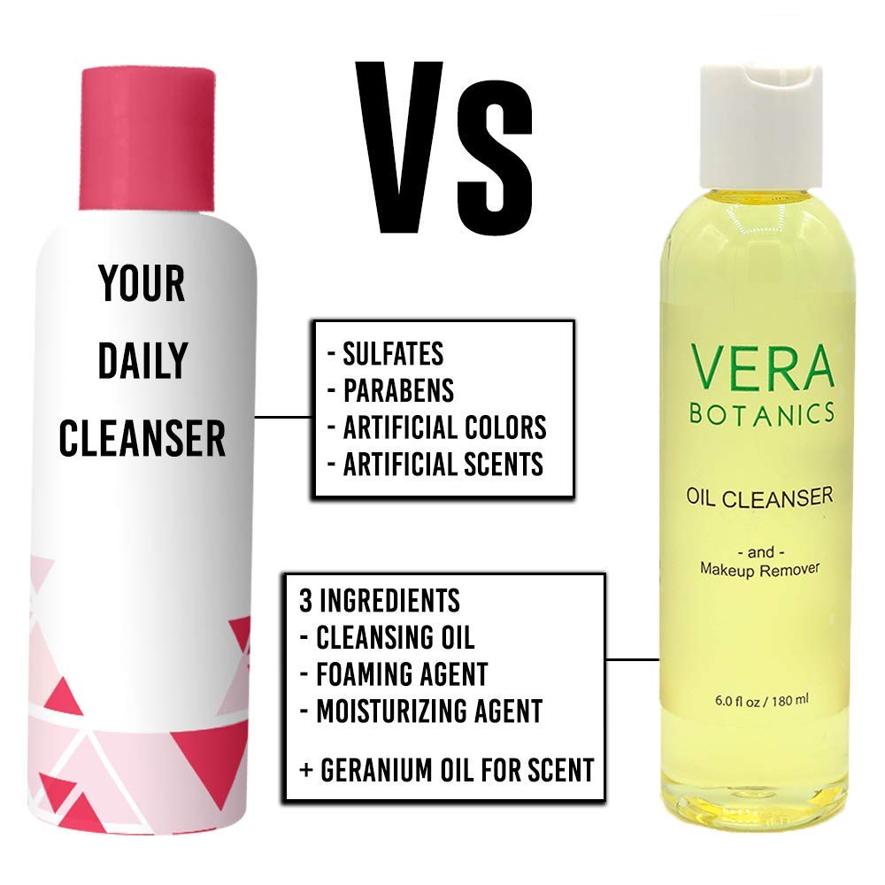 Vera Botanics olive oil cleanser pour — melts makeup softly without drying
