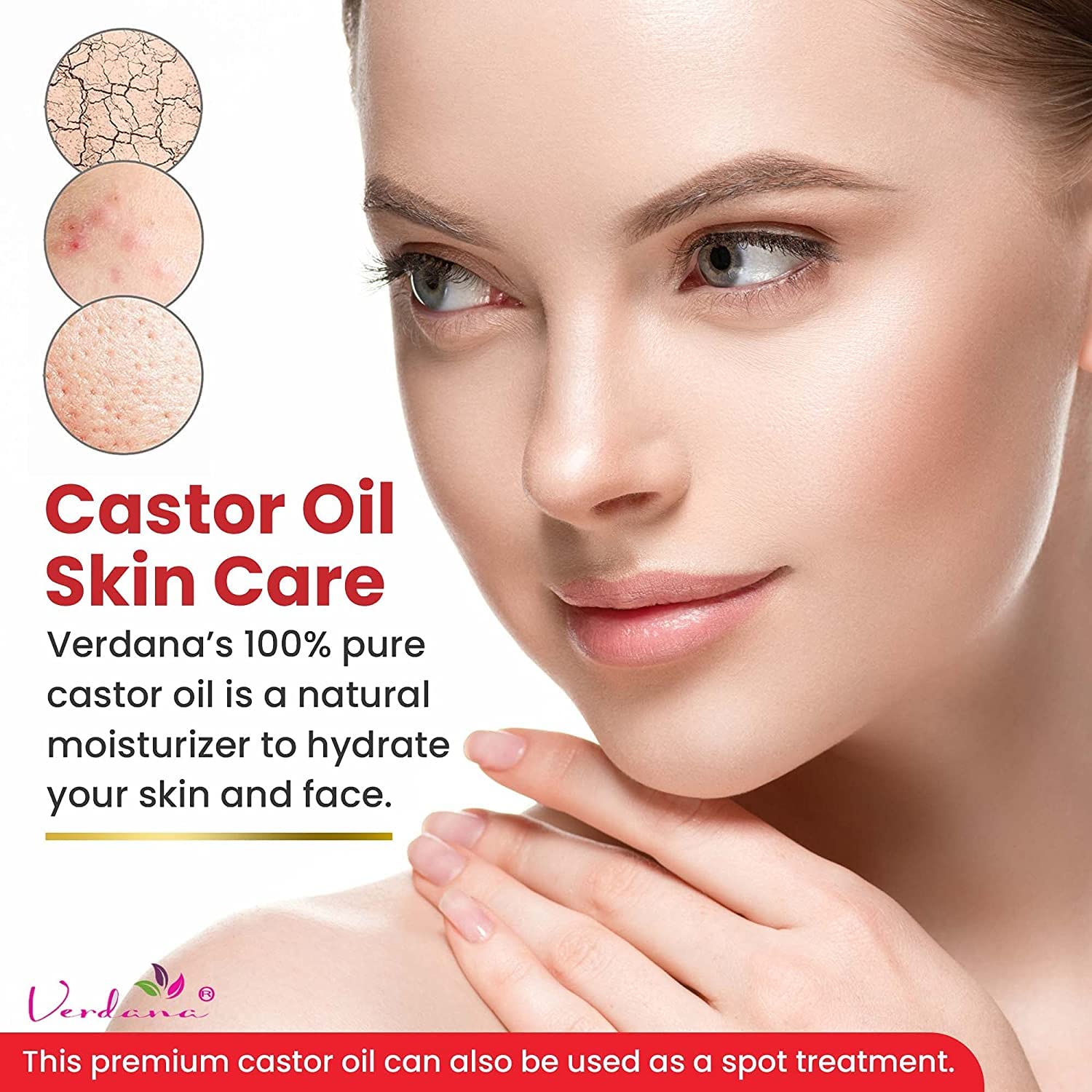 Verdana Organic Castor Oil pour demonstrates smooth texture for easy application.