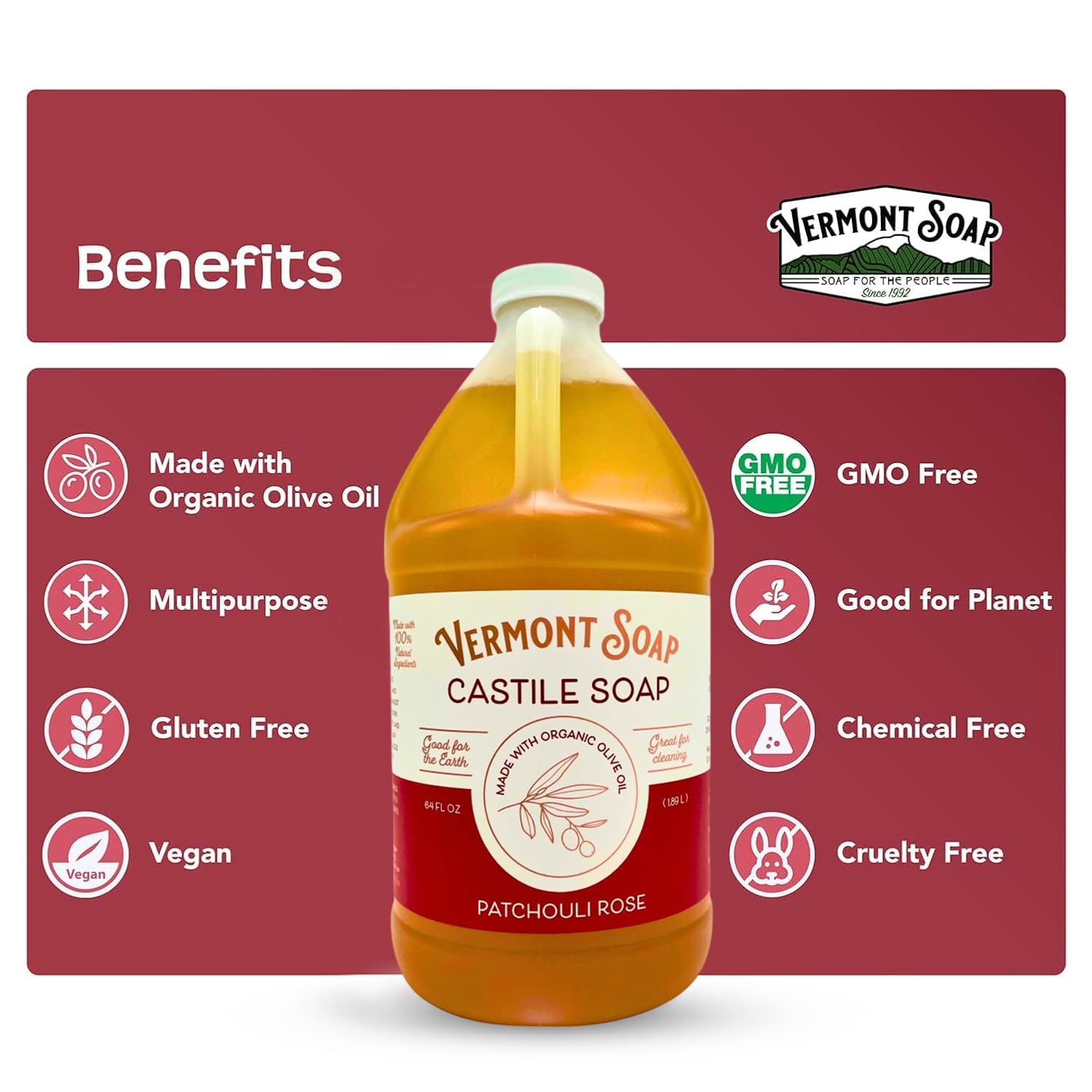Vermont Soap 64 oz bulk bottle highlighting economy and convenience