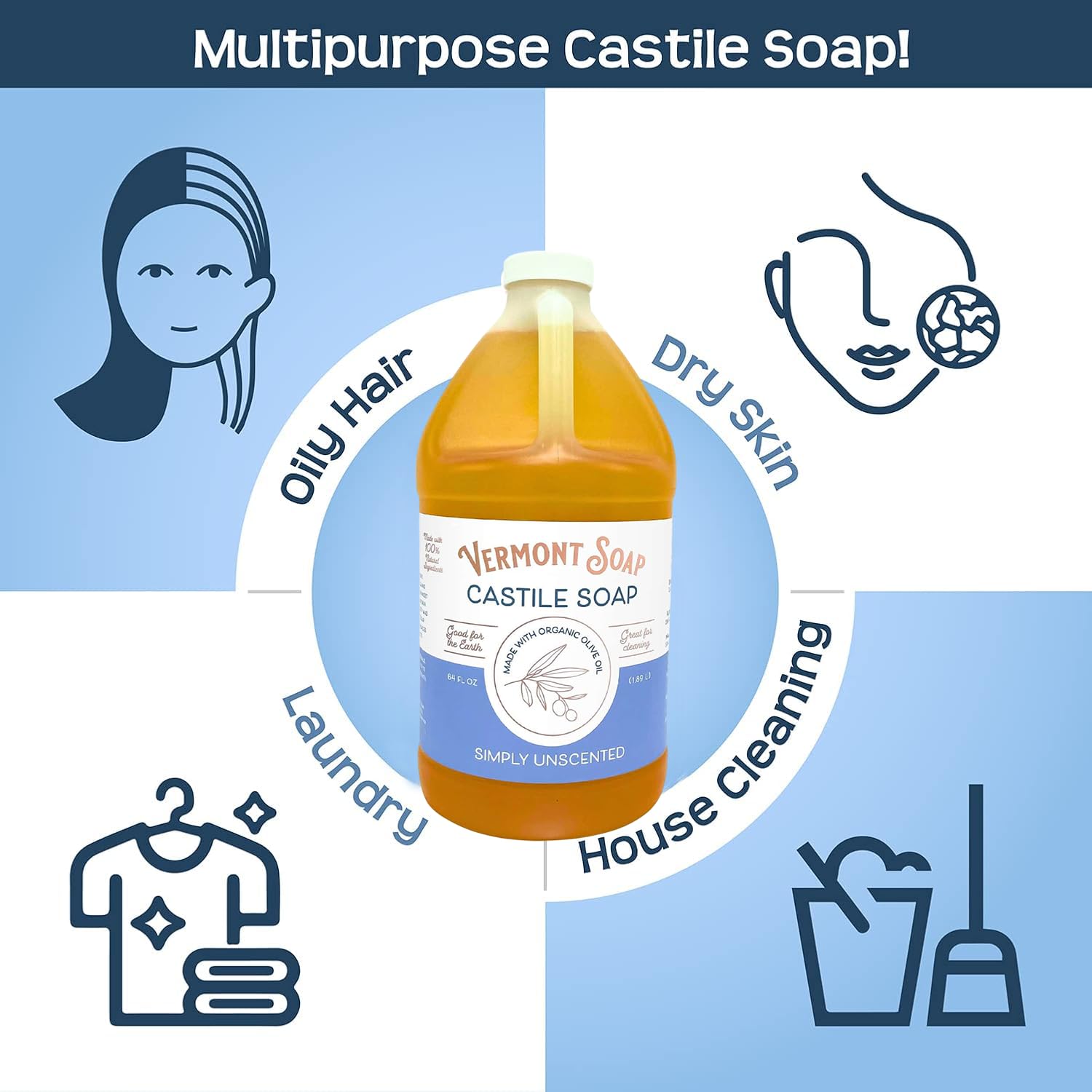 Vermont Soap unscented castile shampoo for oily hair leaves a lightweight, clean feel
