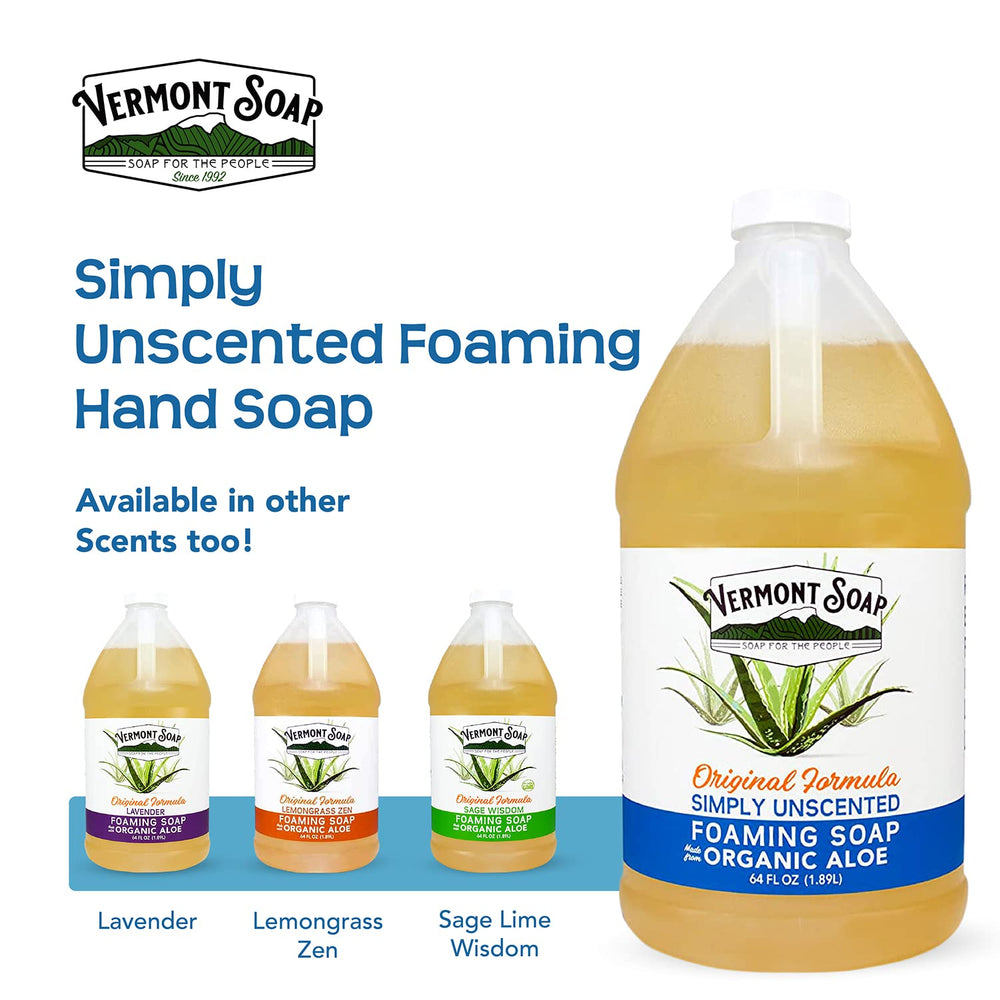Vermont Soap 64 oz packaging highlighting vegan and ethical sourcing