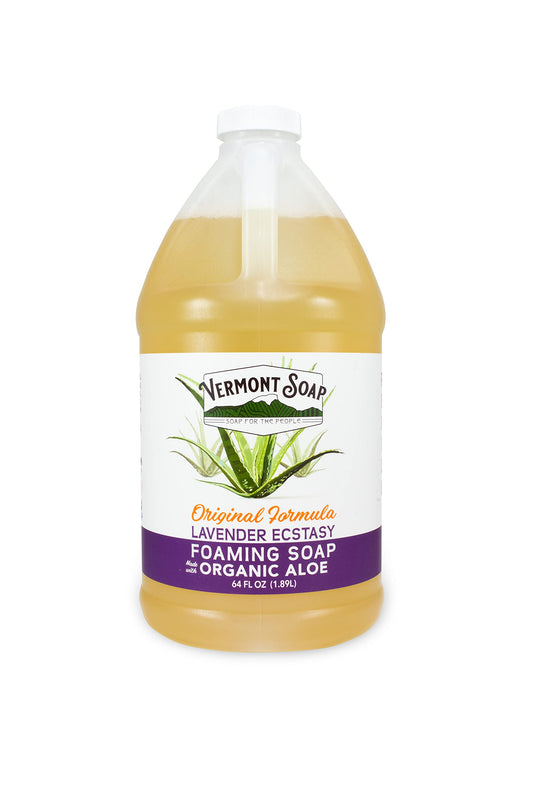 Vermont Soap lavender foaming hand soap bottle for soft, moisturized hands.