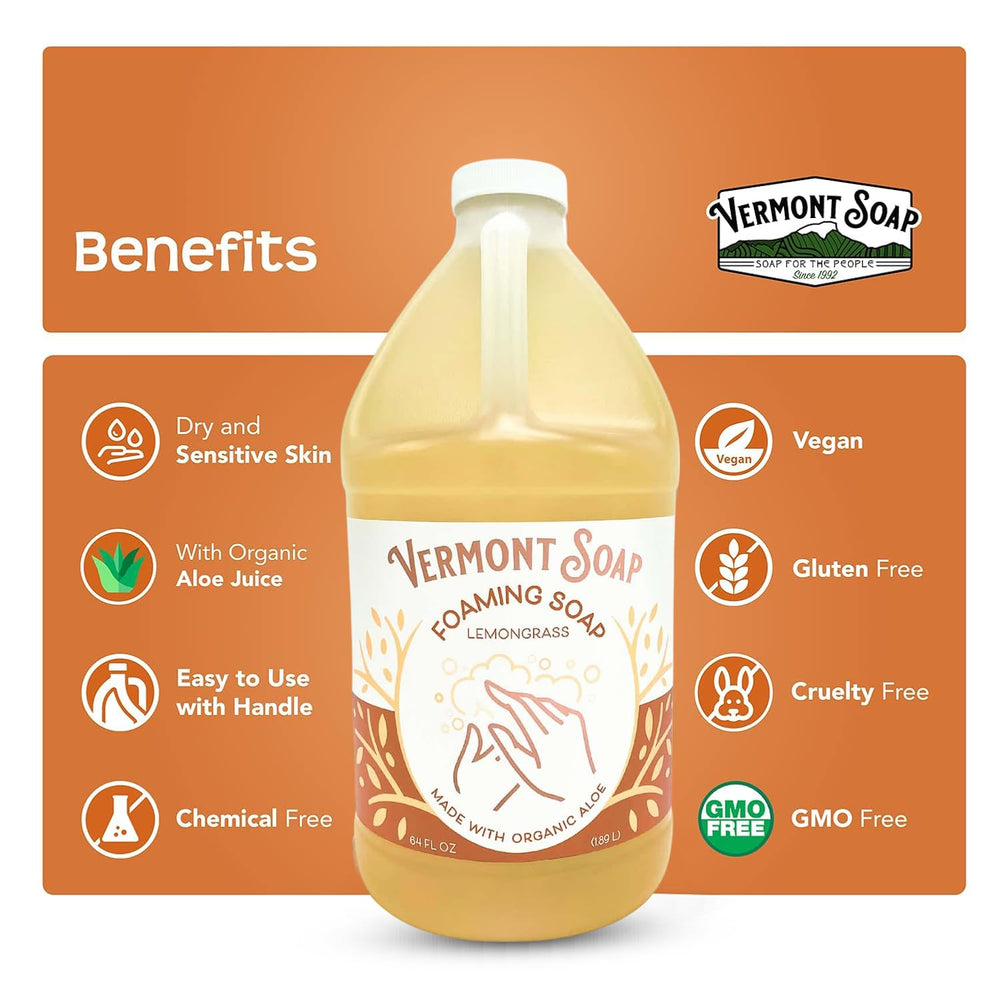 Close-up of creamy foam from Vermont Soap Lemongrass Zen for residue-free cleansing.