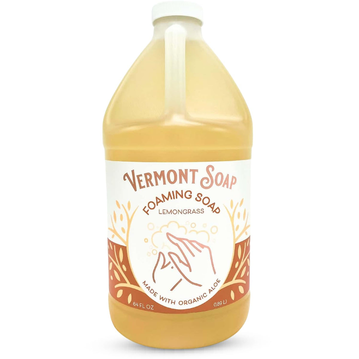 Vermont Soap Lemongrass Zen foaming bottle dispenses gentle moisture for dry skin.