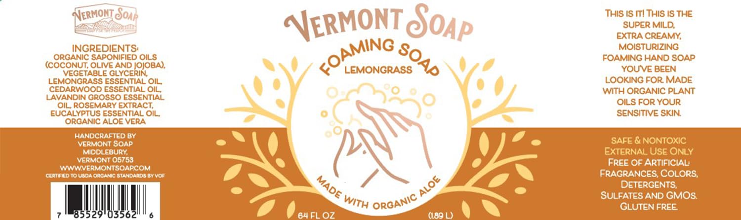 Kitchen sink scene with easy-to-use Vermont Soap Lemongrass Zen hand soap for family use.