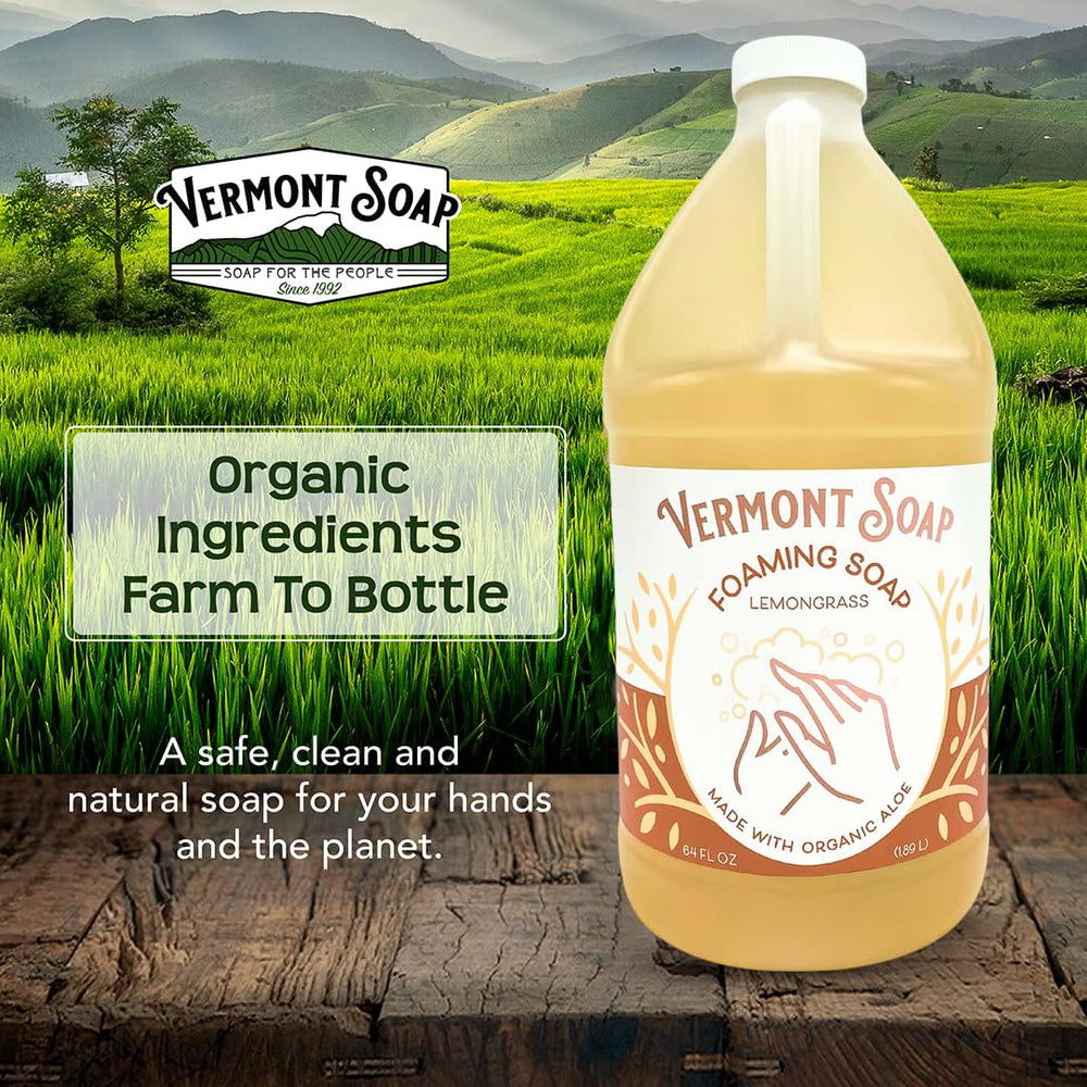 Sustainable packaging from Vermont Soap emphasizes cruelty-free and eco-friendly values.