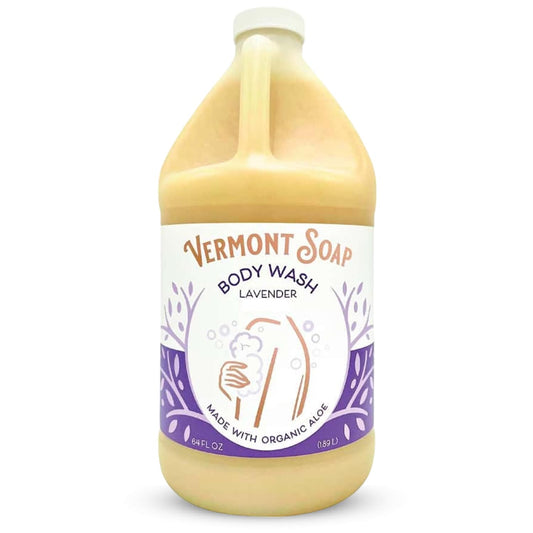 VERMONT SOAP unscented body wash bottle showing 64oz volume for daily moisturization
