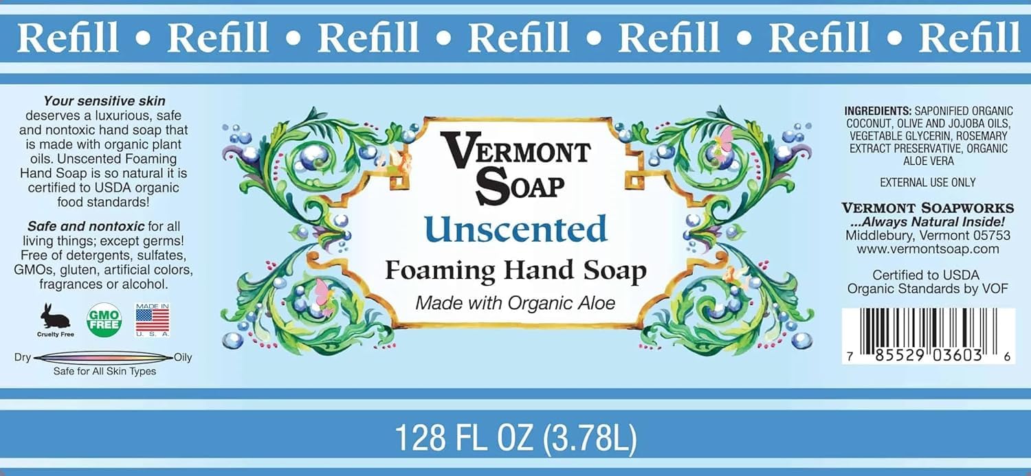 VERMONT SOAP Organics bathroom and kitchen use showcases versatile hand washing.