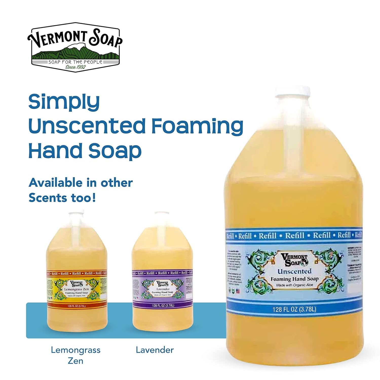 VERMONT SOAP Organics vegan gluten-free badge highlights cruelty-free formula.