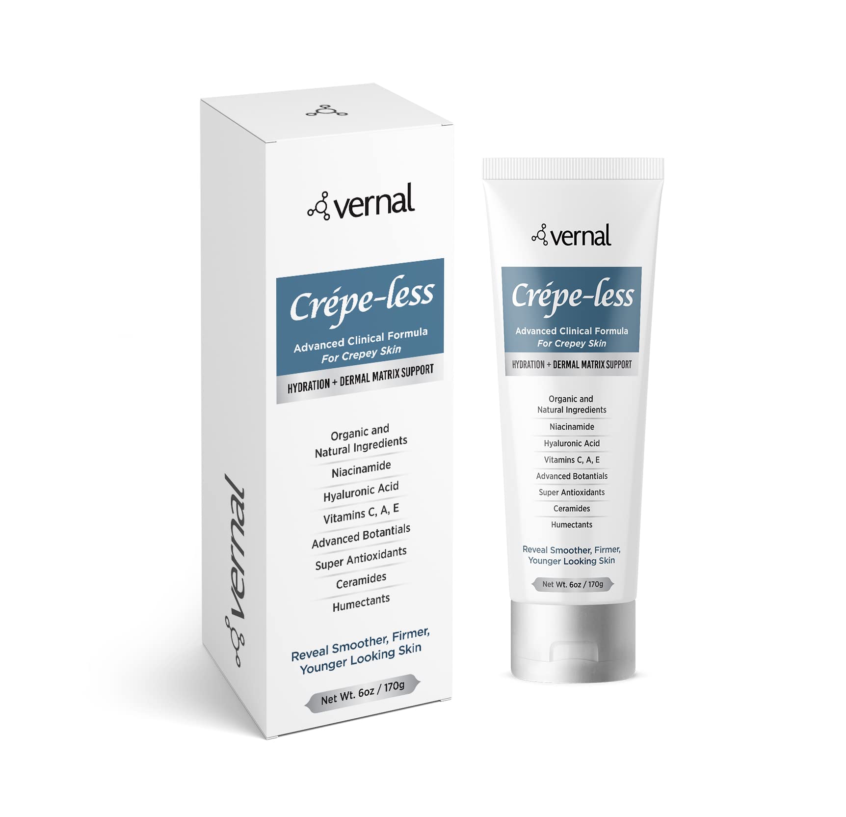 Vernal crepe-less cream bottle delivers arm and hand hydration.
