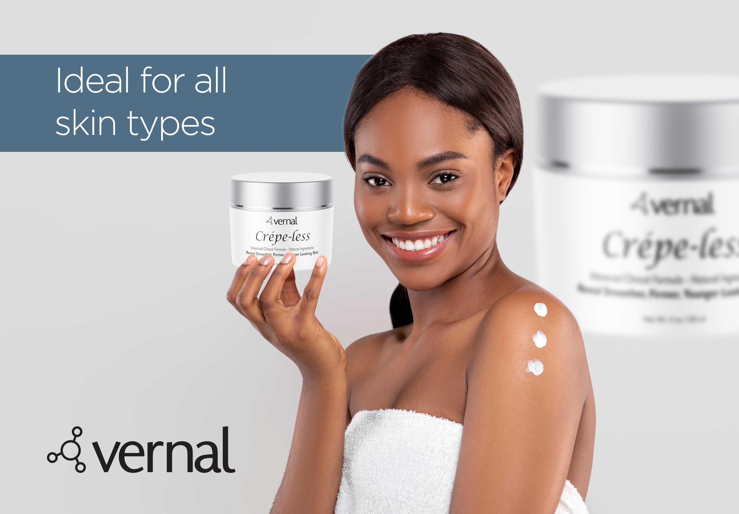 Packaging of Vernal Crepe-less Cream in a premium 4 oz jar.