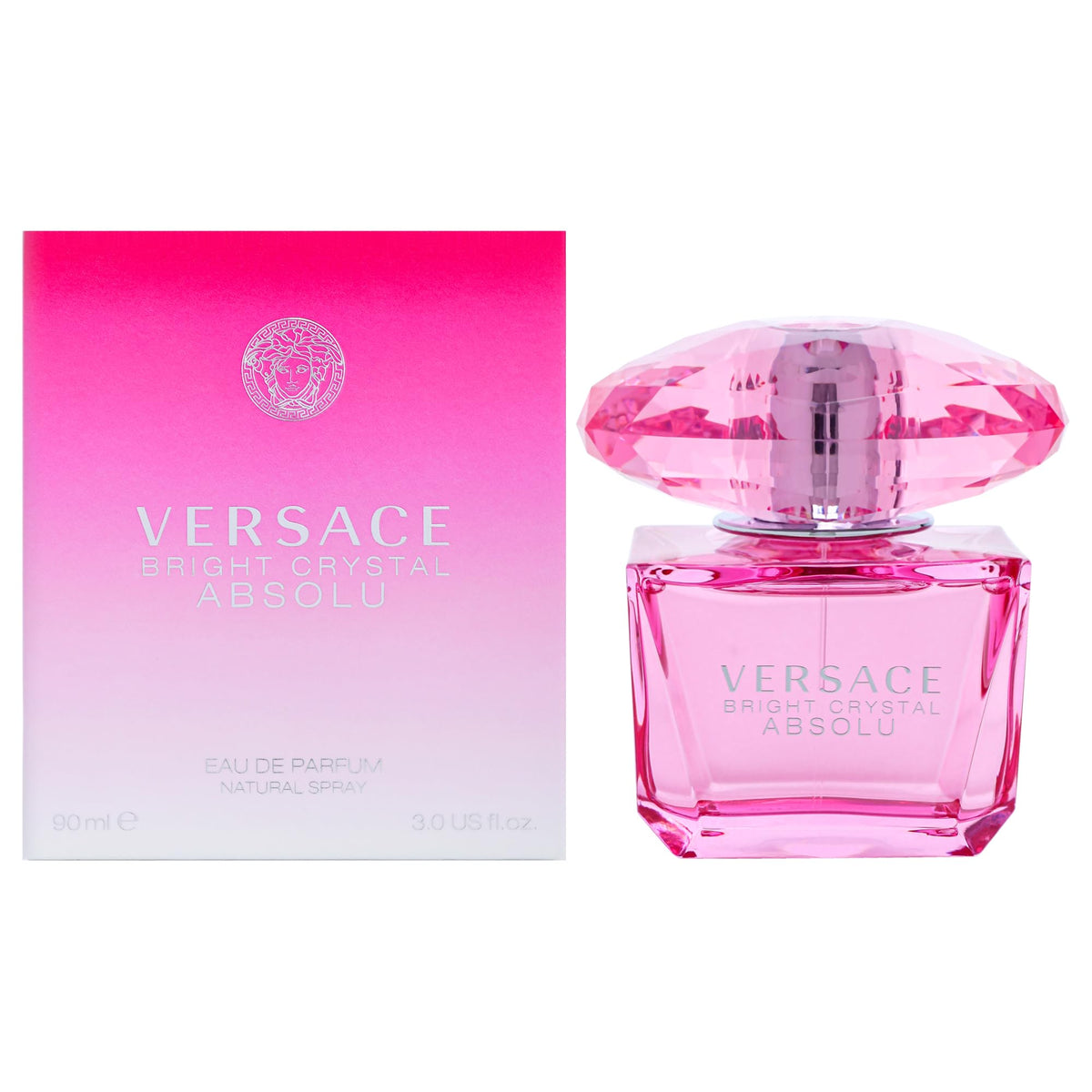 Versace Bright Crystal Absolu bottle front showing luxurious design and timeless appeal.