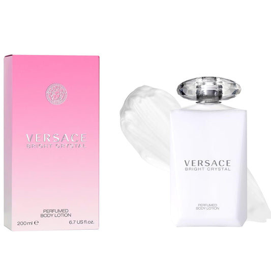 Versace Bright Crystal body lotion bottle with a lightweight, daily hydration vibe.
