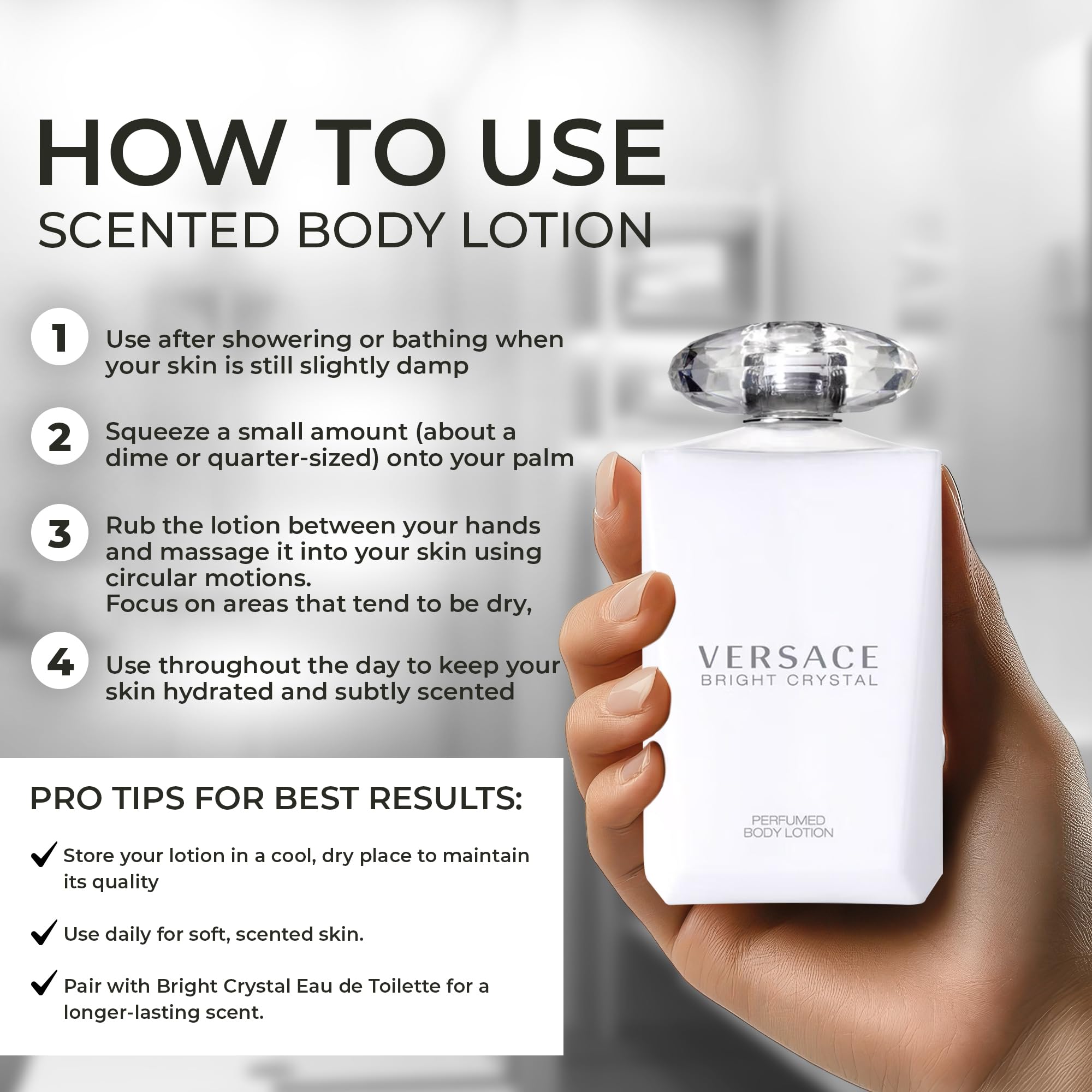 Nourishing ingredients in Versace Bright Crystal lotion moisturize skin.