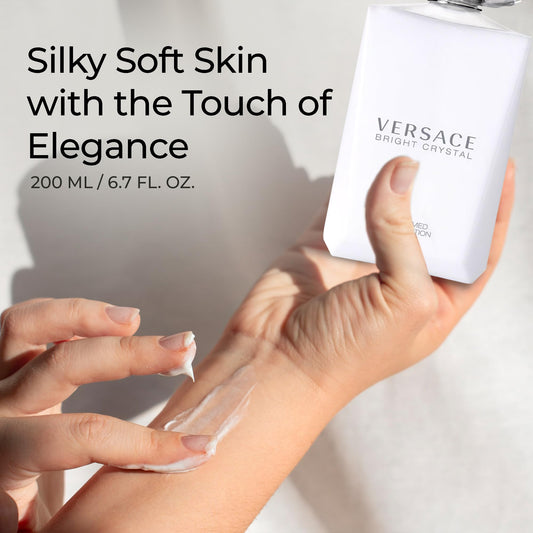 Lightweight texture of Versace Bright Crystal lotion, quick absorption on skin.