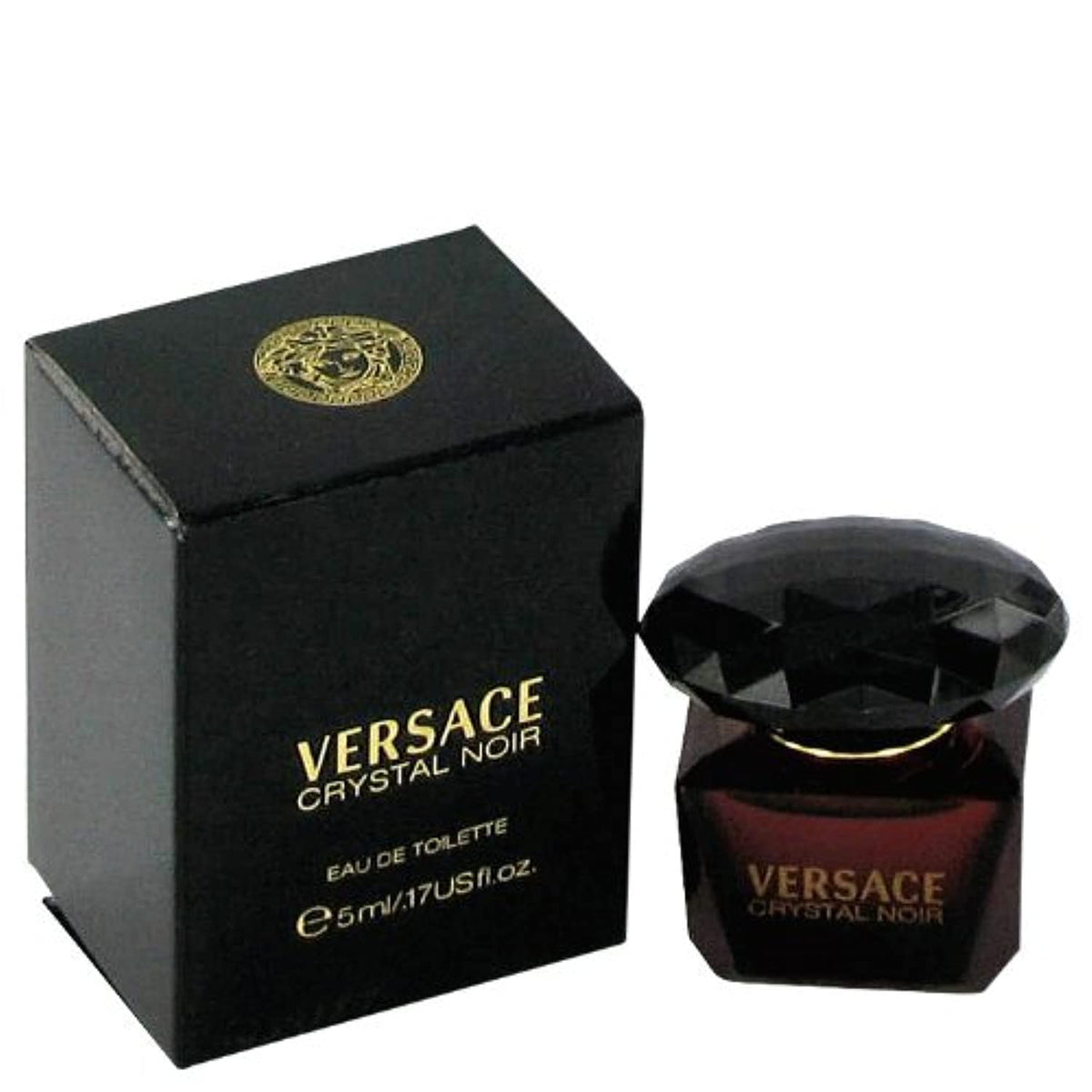 Versace Crystal Noir mini bottle, front view, elegant evening fragrance