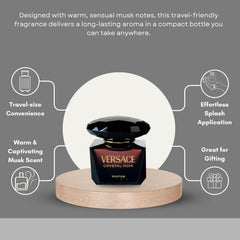 Versace Crystal Noir mini splash in hand, ideal for evening touch-ups.