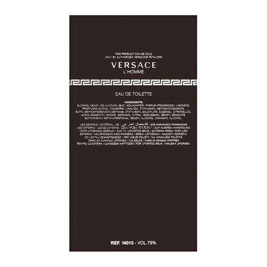 Versace L'Homme EDT packaging, premium presentation for gifting and special occasions.