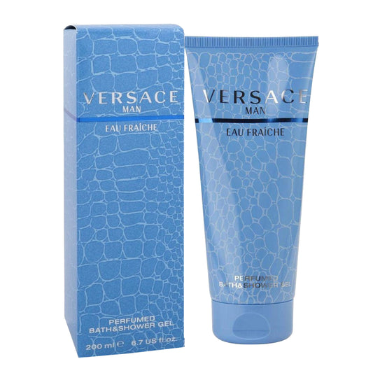 Versace Man Eau Fraiche shower gel bottle offers a fresh, masculine wash for daily use.