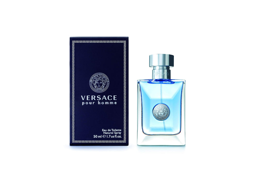 Versace Pour Homme bottle left view, ideal daily fragrance for confident men.