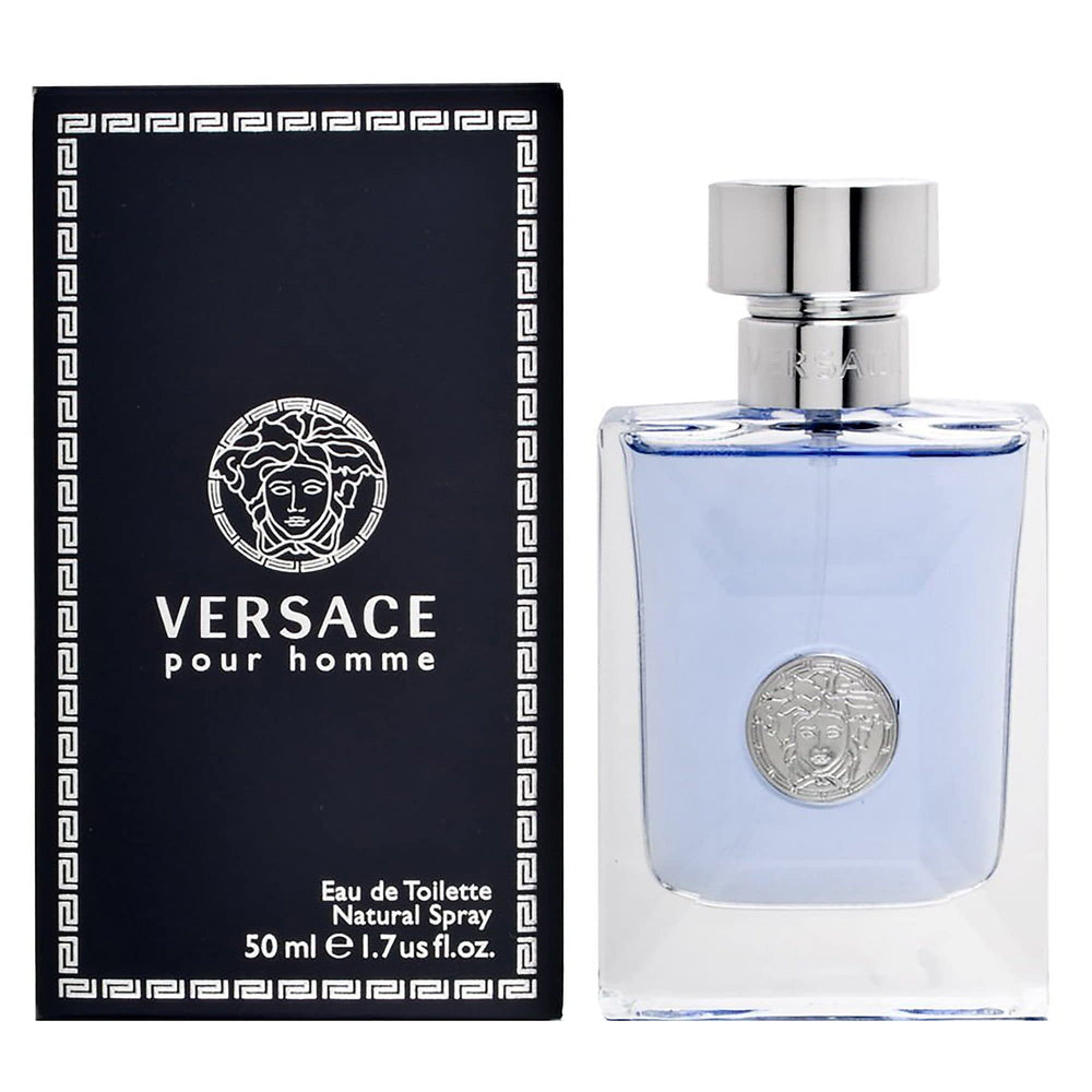 Versace Pour Homme 50ml bottle with bergamot and cedarwood notes for daily wear.