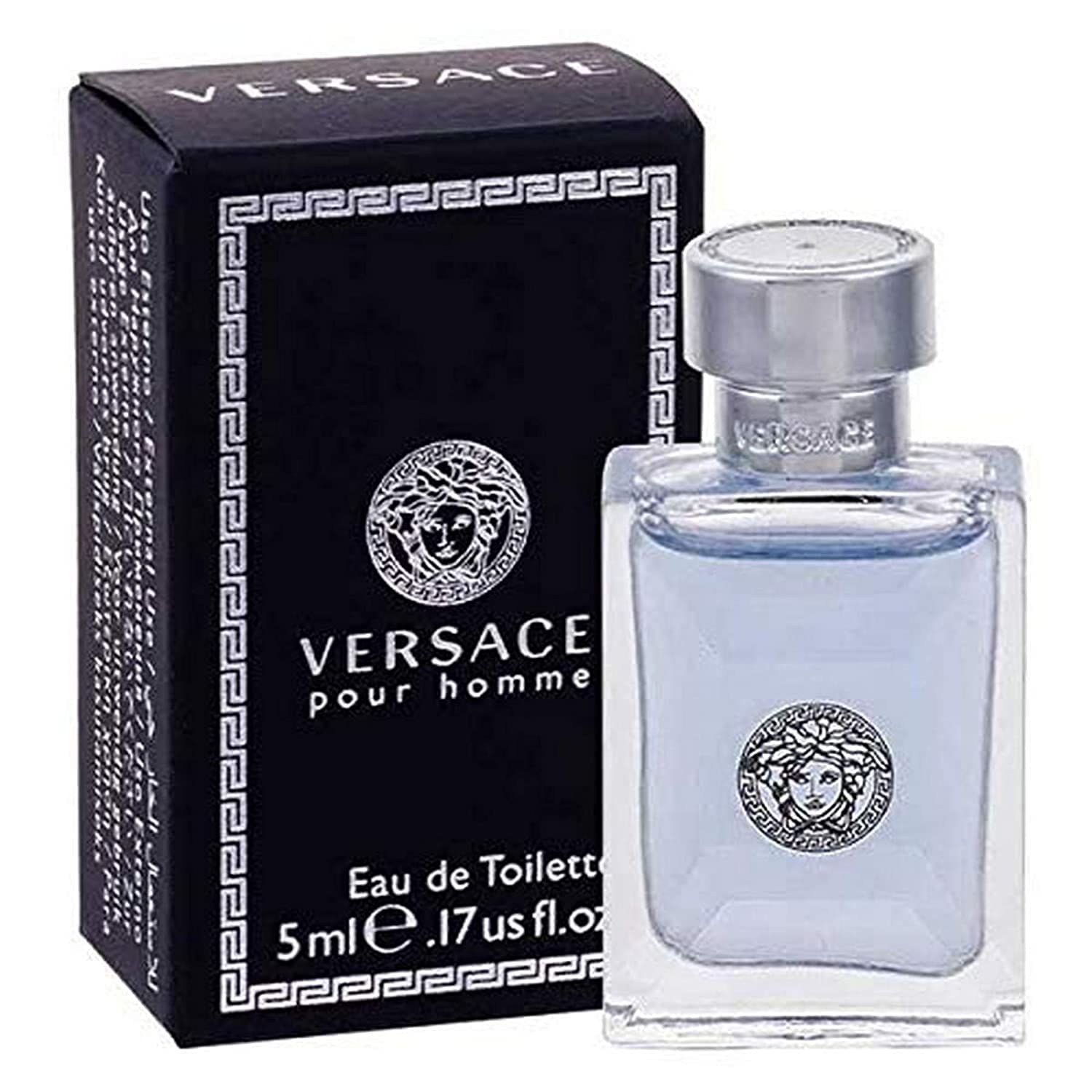 Versace Pour Homme mini 5ml bottle close-up, ideal travel-friendly presentation.