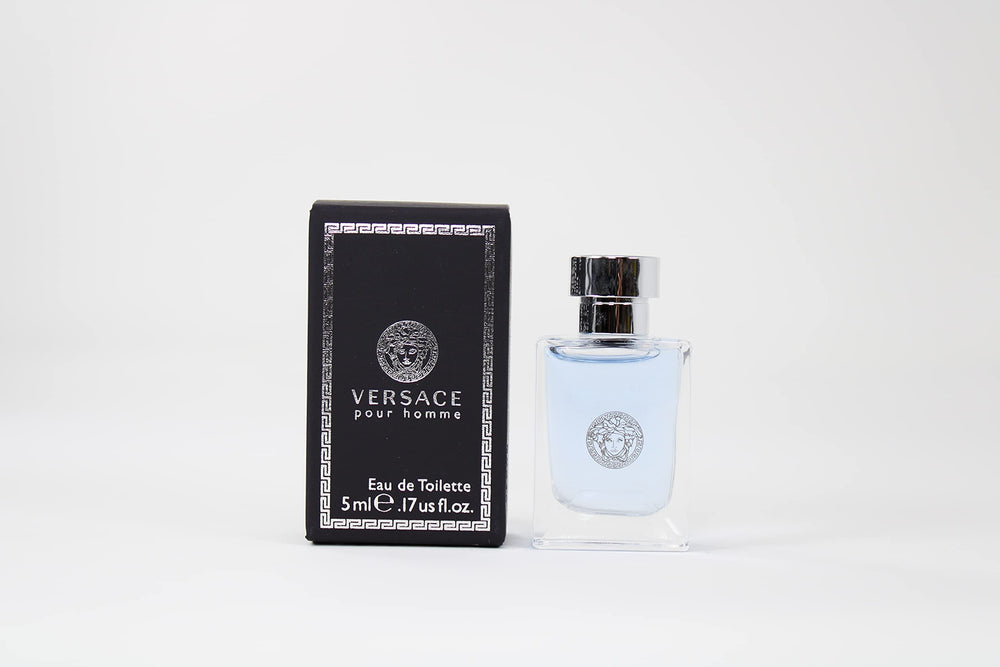 Versace Pour Homme mini 5ml label design conveys luxury branding.