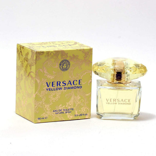 Versace Yellow Diamond bottle front view highlighting radiant daytime wear