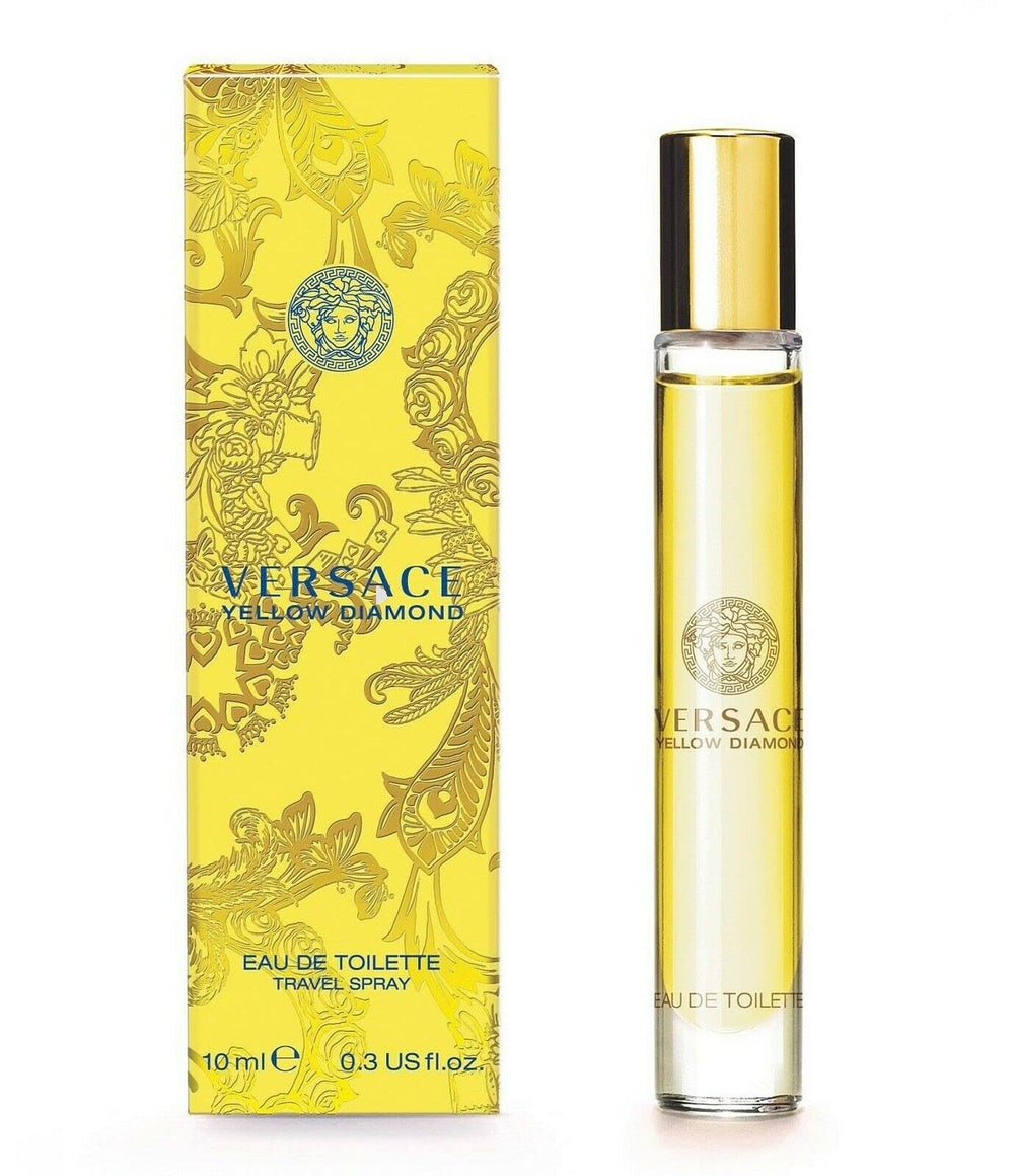 Versace Yellow Diamond travel spray bottle close-up for on-the-go fragrance refresh