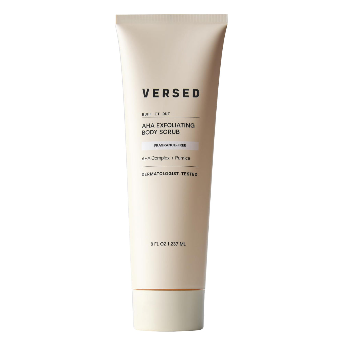 Versed Buff It Out exfoliating scrub jar showing creamy texture for smooth skin prep.