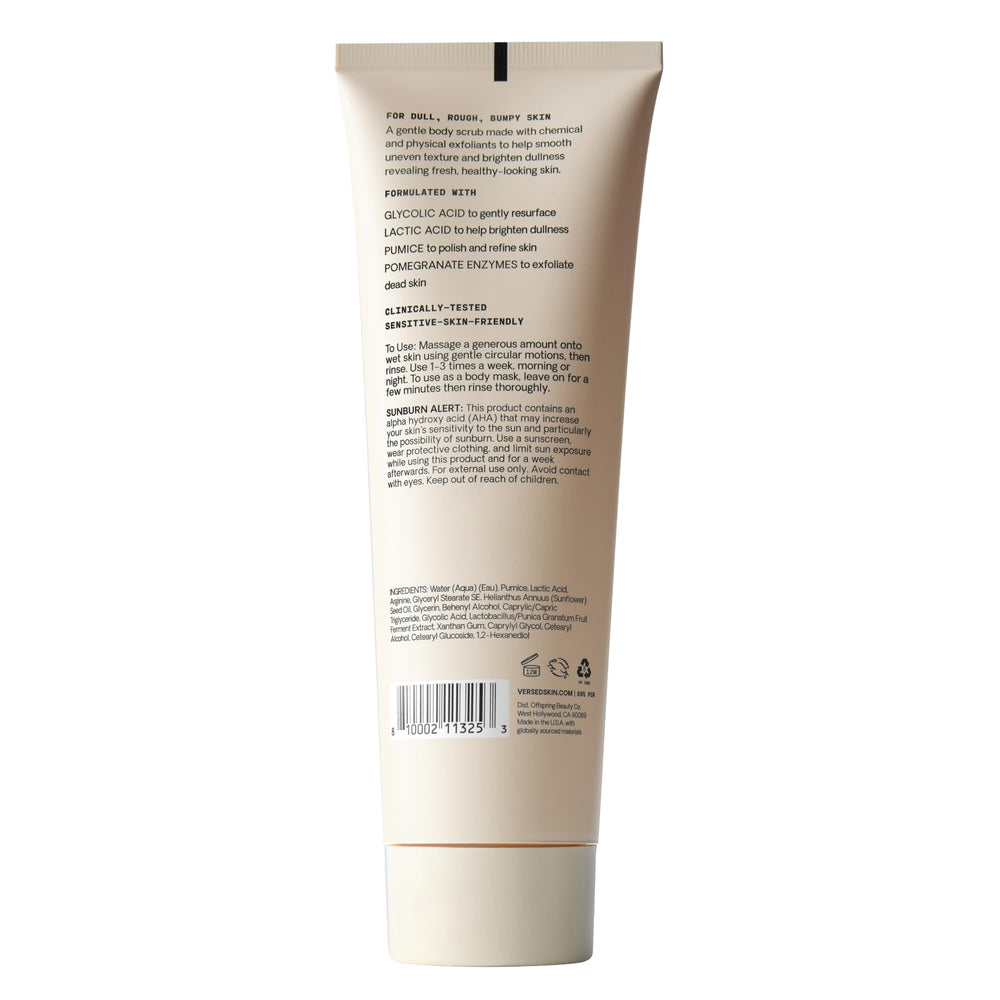 Versed Buff It Out packaging label communicates vegan and cruelty-free positioning.