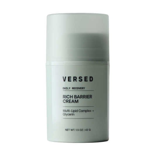 Versed Daily Recovery Rich Barrier Cream jar closeup showing rich texture for dry skin hydration