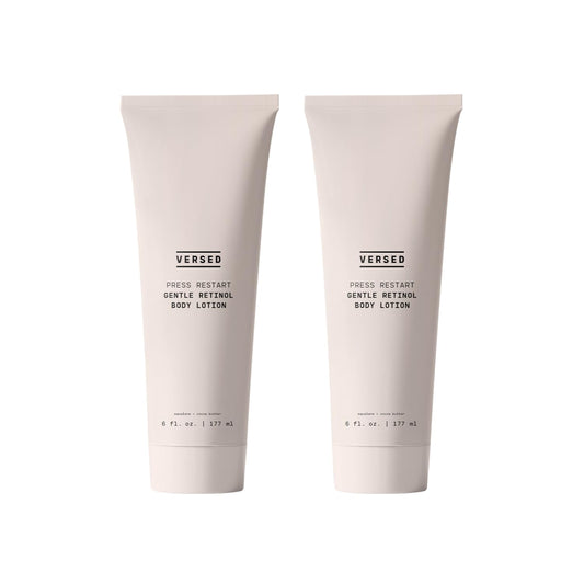 Versed Press Restart Retinol Body Lotion bottle shown for all-over hydration and ease of use.