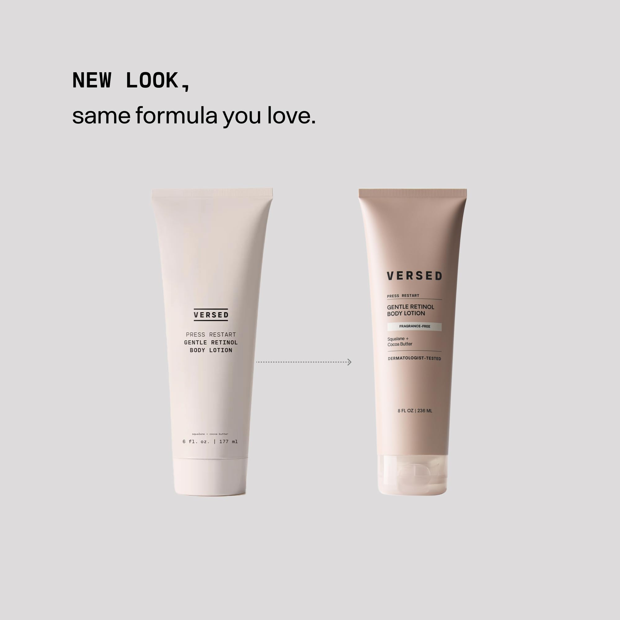 Versed Press Restart Retinol Body Lotion texture reveals lightweight, non-greasy feel.