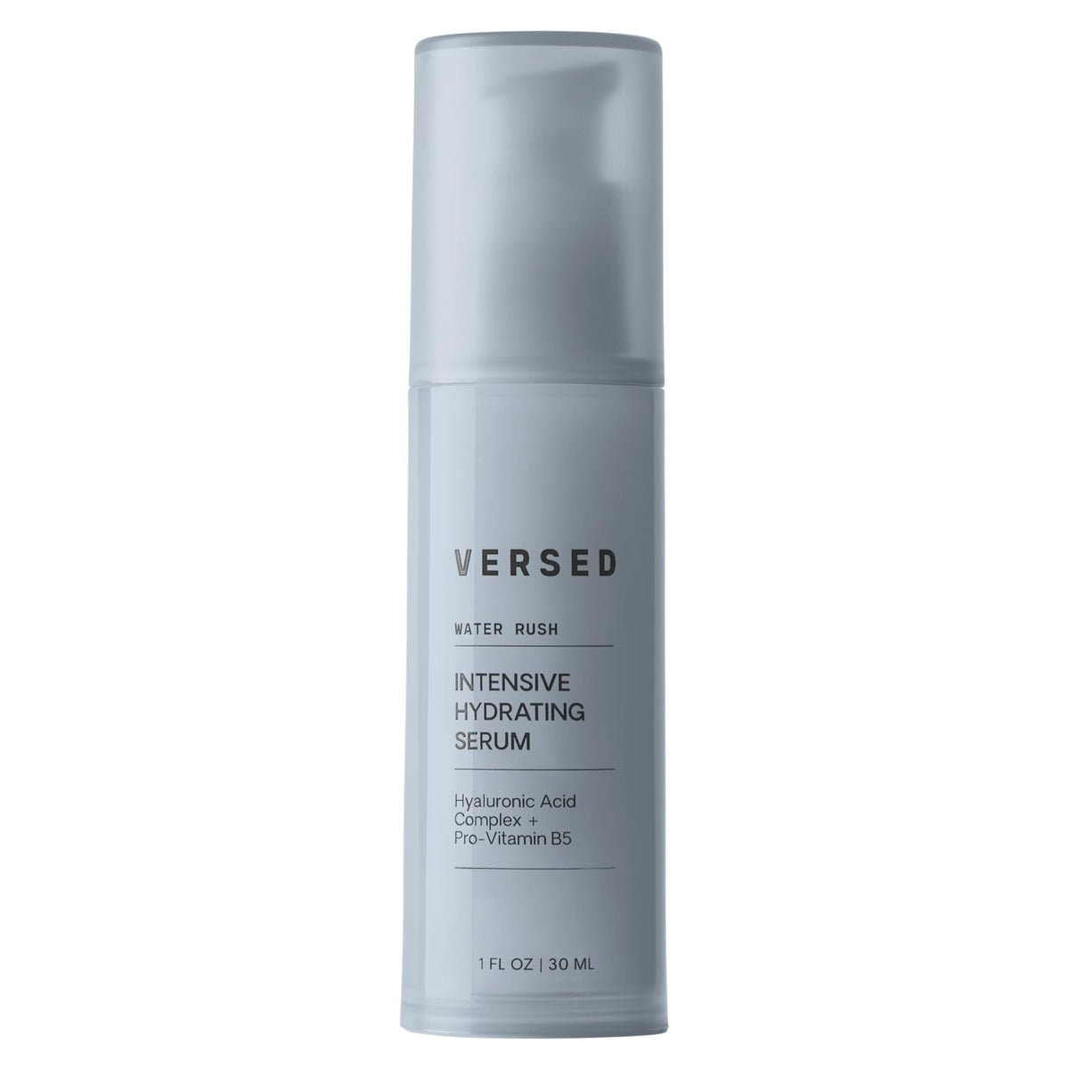 Versed Water Rush bottle with pump delivering lightweight daily hydration.