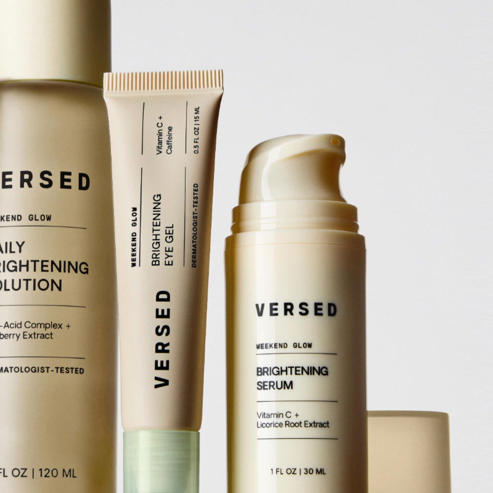 Versed Weekend Glow packaging highlighting recycled plastic content