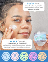 Finger massage during application suggests a gentle, refreshing skincare routine.