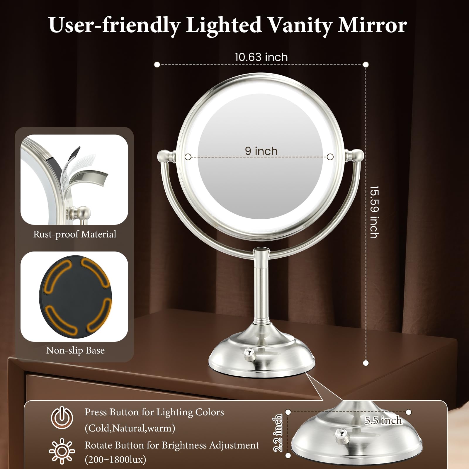 VESAUR pearl nickel frame with IPX4 protection and durable design