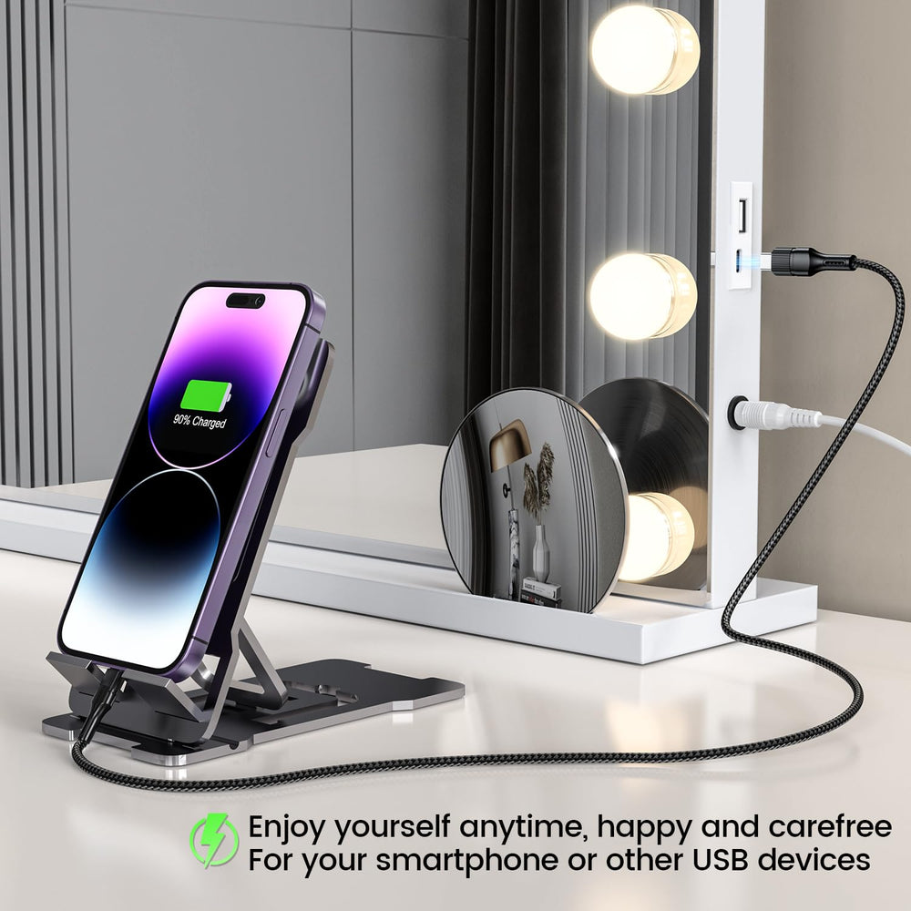VESAUR mirror showing USB-C dual port for charging devices while grooming