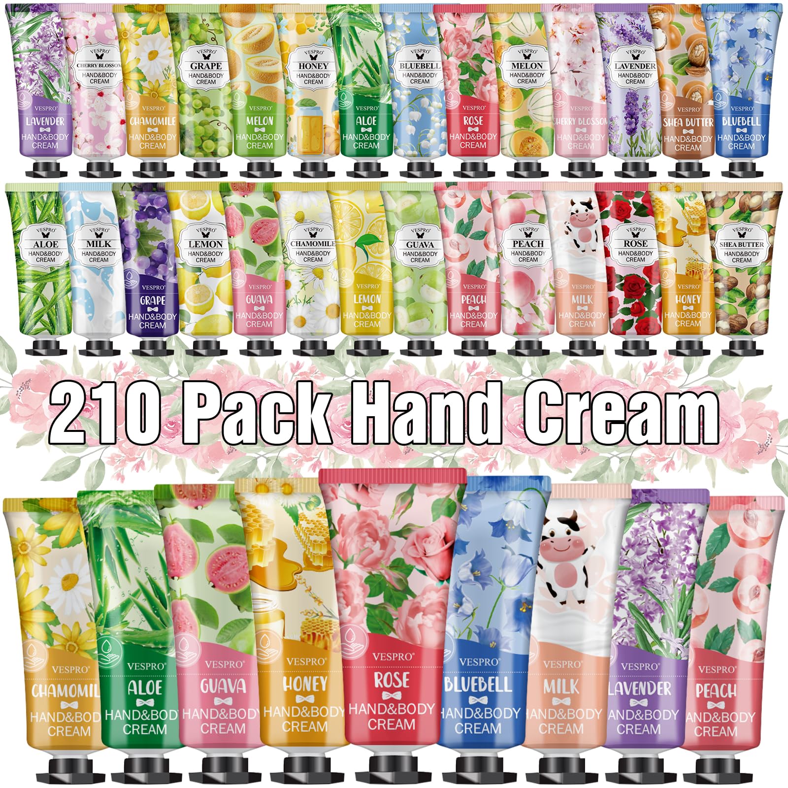 VESPRO 210-pack hand cream gift set front view with colorful tubes for hydration options
