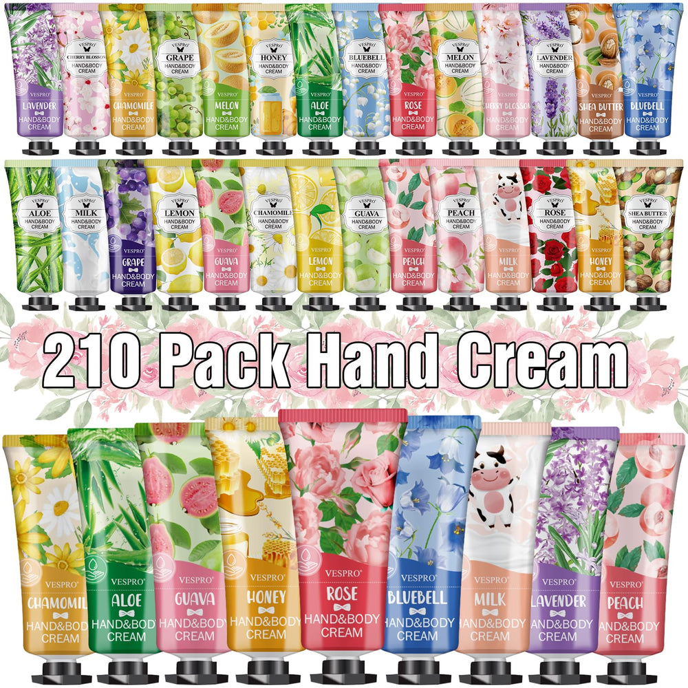 VESPRO 210-pack hand cream gift set front view with colorful tubes for hydration options