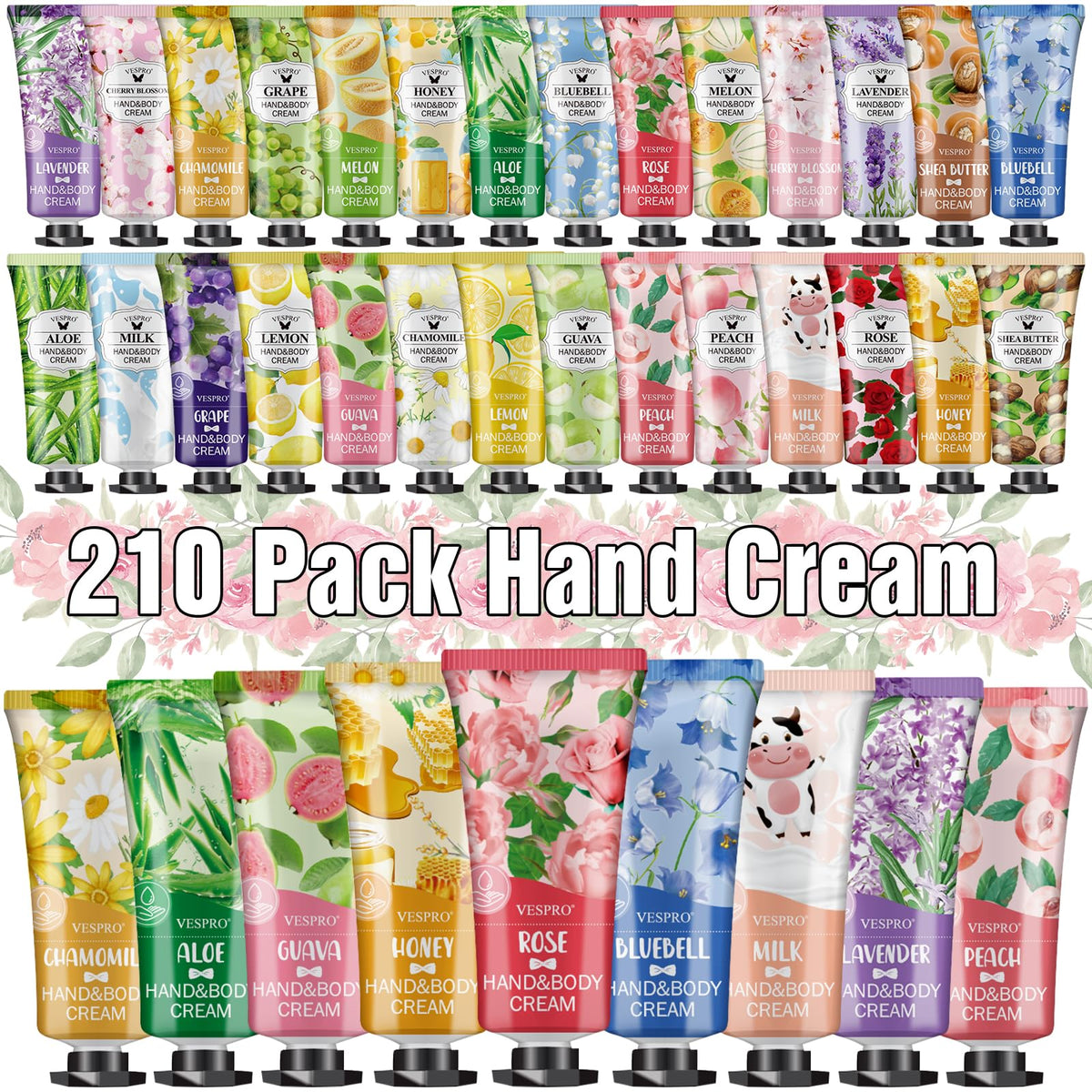VESPRO 210-pack hand cream gift set front view with colorful tubes for hydration options