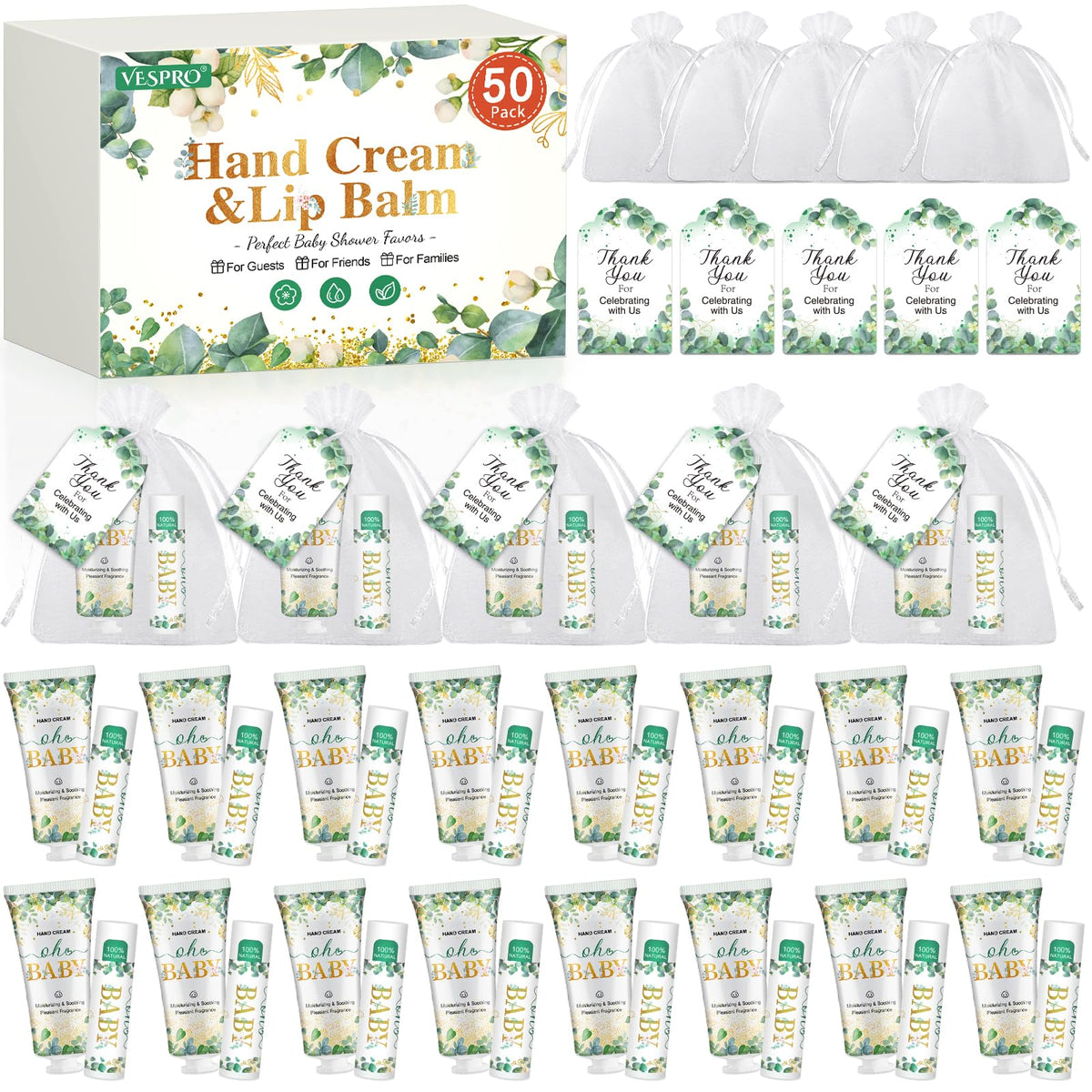 VESPRO 50-pack hand cream bulk tubes, ideal for guest favors.